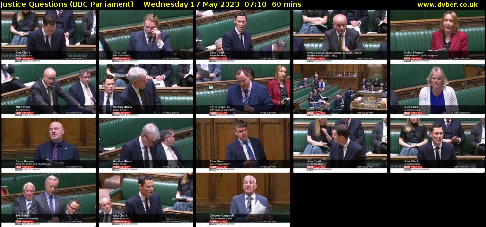 Justice Questions (BBC Parliament) Wednesday 17 May 2023 07:10 - 08:10