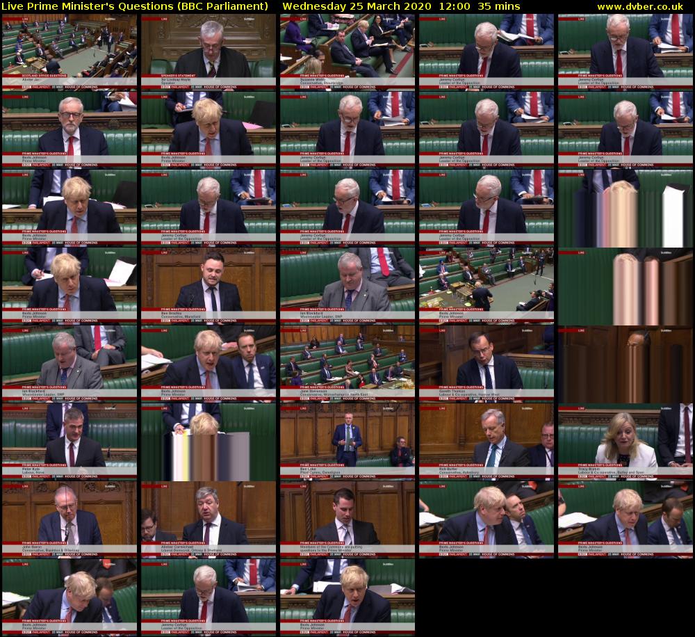Live Prime Minister's Questions (BBC Parliament) Wednesday 25 March 2020 12:00 - 12:35
