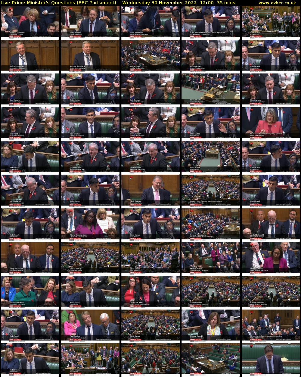 Live Prime Minister's Questions (BBC Parliament) Wednesday 30 November 2022 12:00 - 12:35