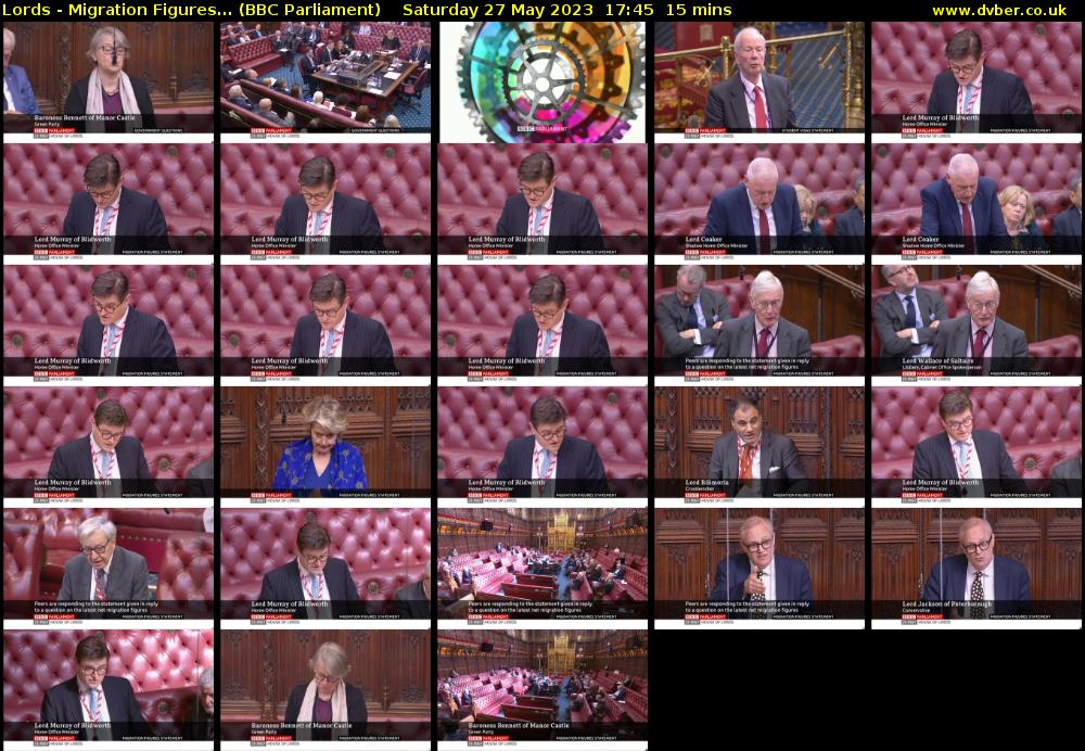 Lords - Migration Figures... (BBC Parliament) Saturday 27 May 2023 17:45 - 18:00