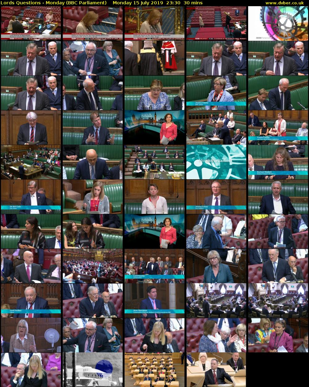 Lords Questions - Monday (BBC Parliament) Monday 15 July 2019 23:30 - 00:00