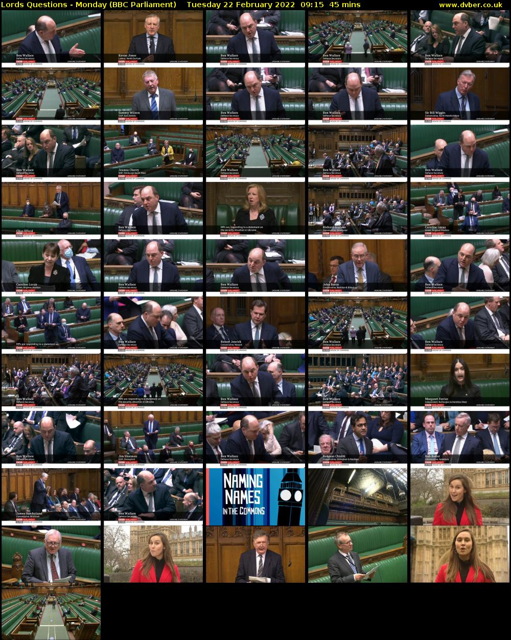 Lords Questions - Monday (BBC Parliament) Tuesday 22 February 2022 09:15 - 10:00