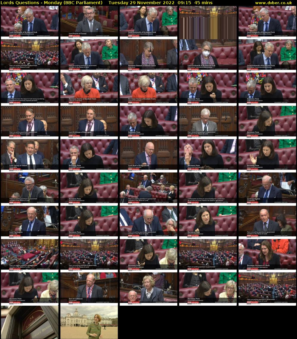 Lords Questions - Monday (BBC Parliament) Tuesday 29 November 2022 09:15 - 10:00