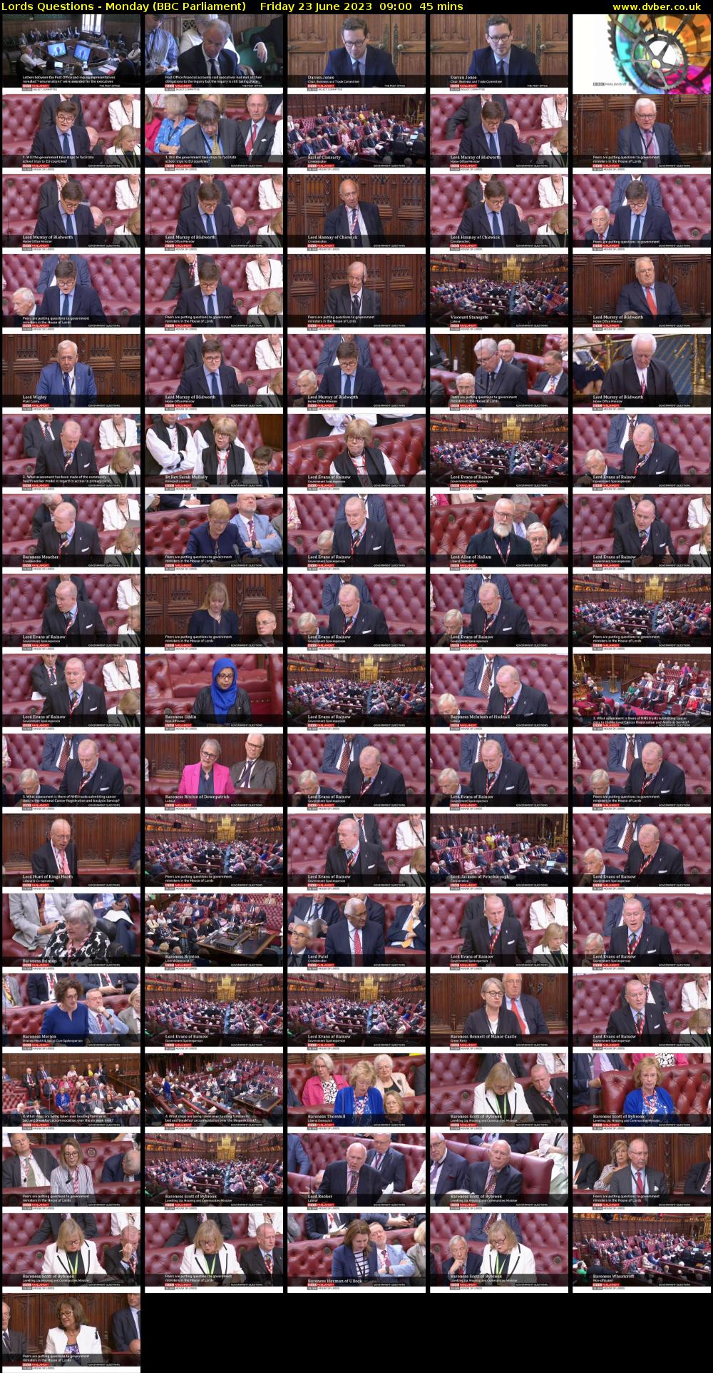 Lords Questions - Monday (BBC Parliament) Friday 23 June 2023 09:00 - 09:45