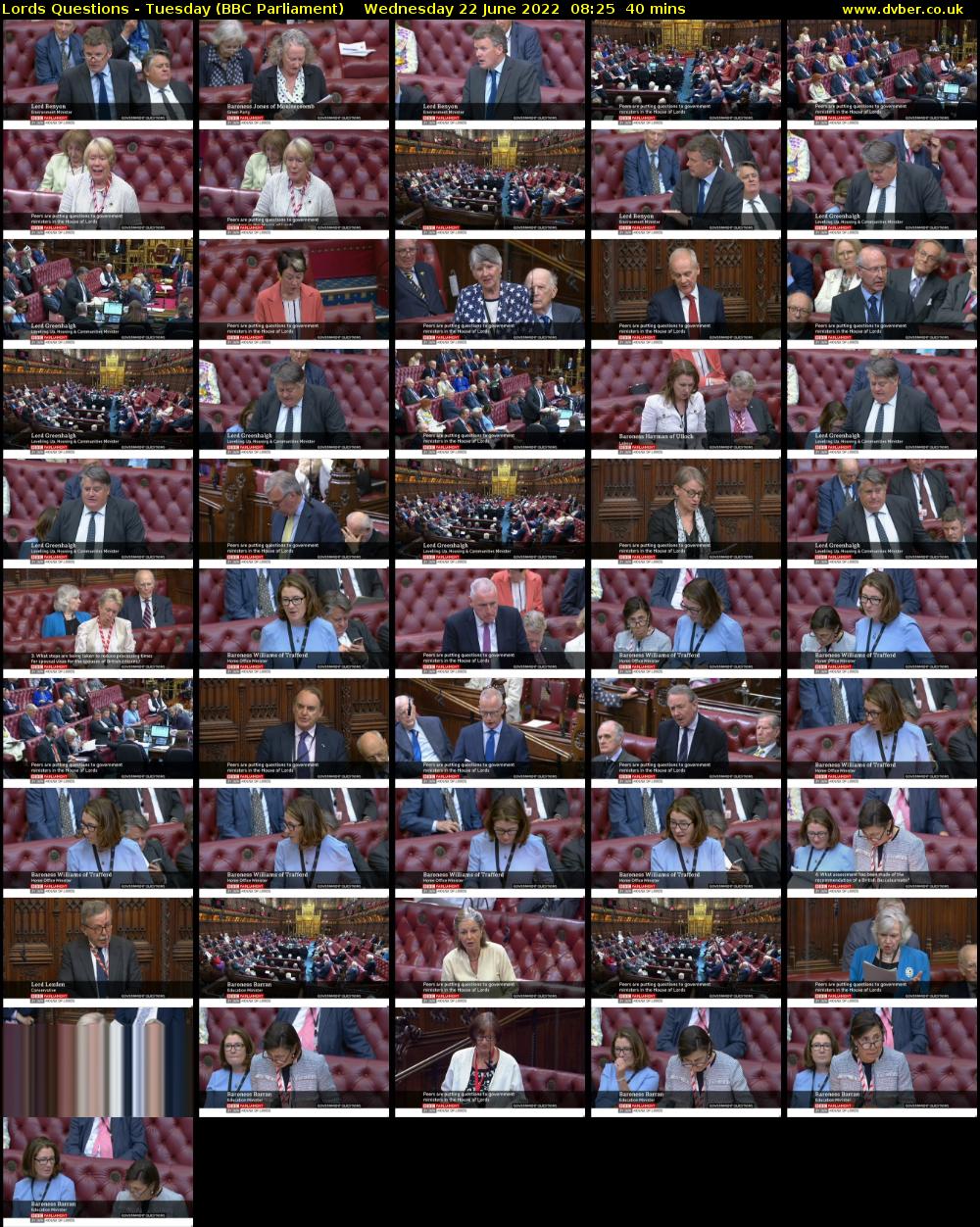 Lords Questions - Tuesday (BBC Parliament) Wednesday 22 June 2022 08:25 - 09:05