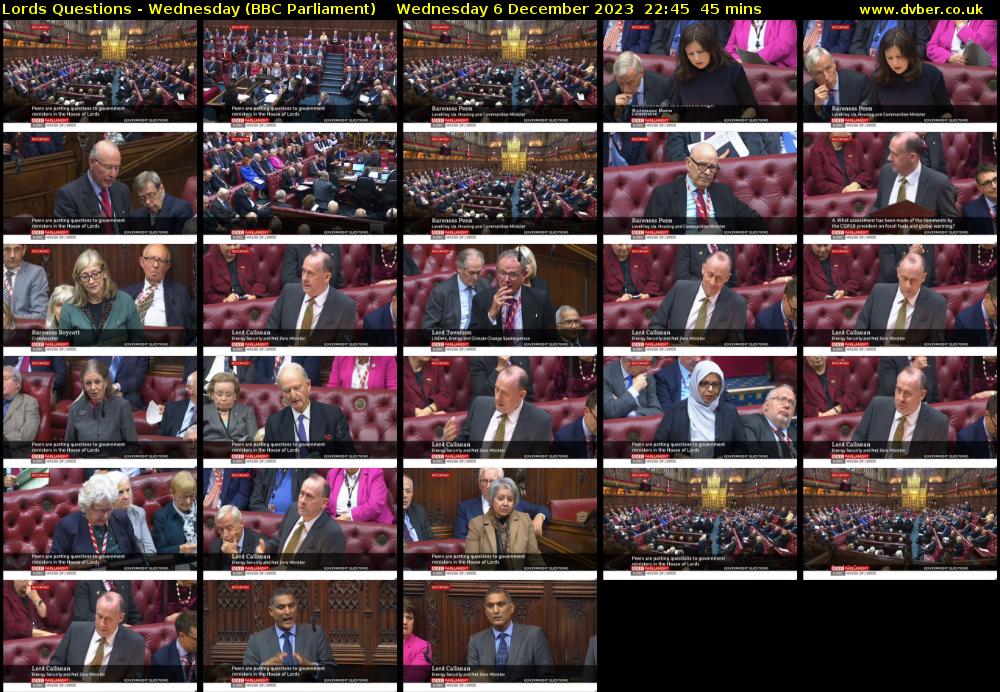 Lords Questions - Wednesday (BBC Parliament) Wednesday 6 December 2023 22:45 - 23:30