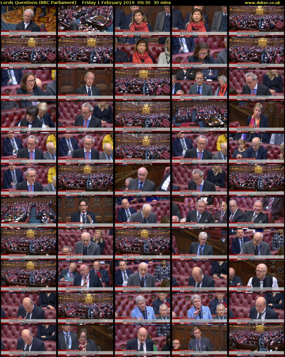 Lords Questions (BBC Parliament) Friday 1 February 2019 09:30 - 10:00