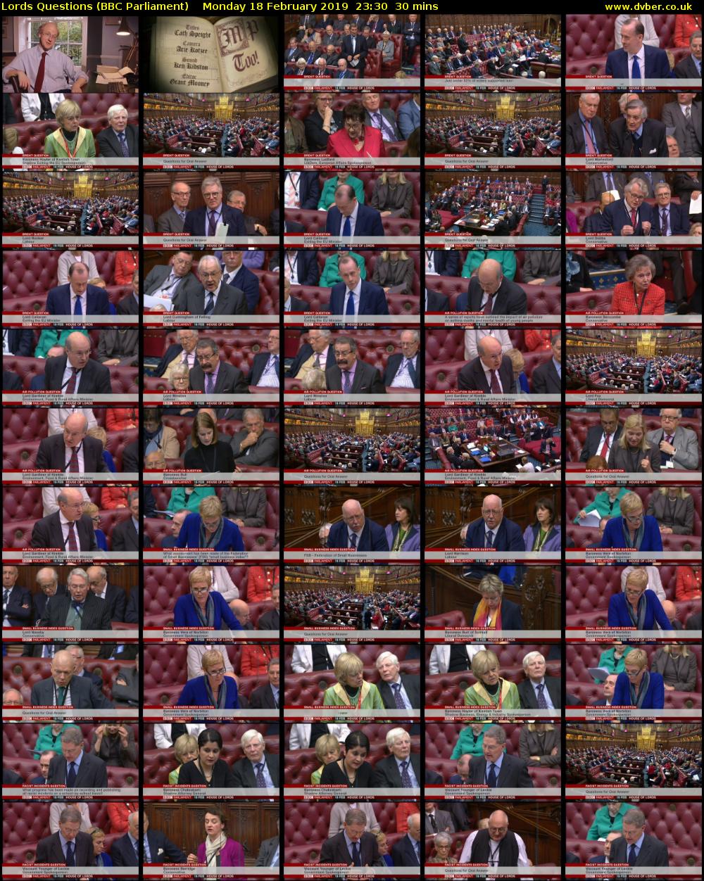 Lords Questions (BBC Parliament) Monday 18 February 2019 23:30 - 00:00
