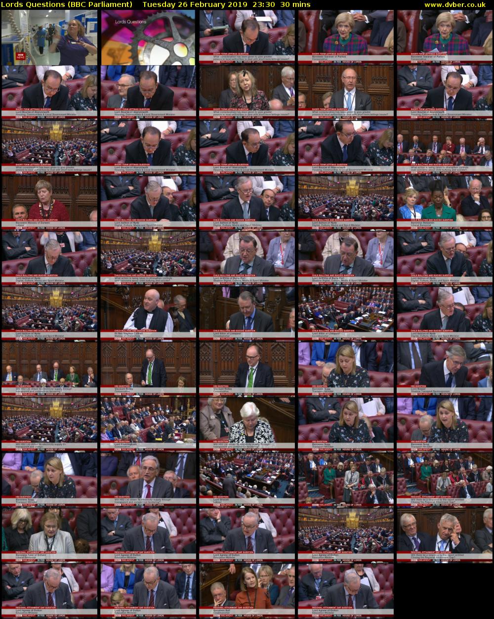 Lords Questions (BBC Parliament) Tuesday 26 February 2019 23:30 - 00:00