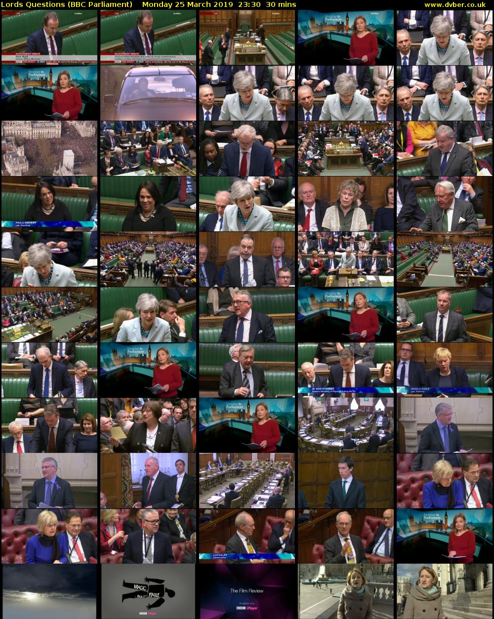 Lords Questions (BBC Parliament) Monday 25 March 2019 23:30 - 00:00