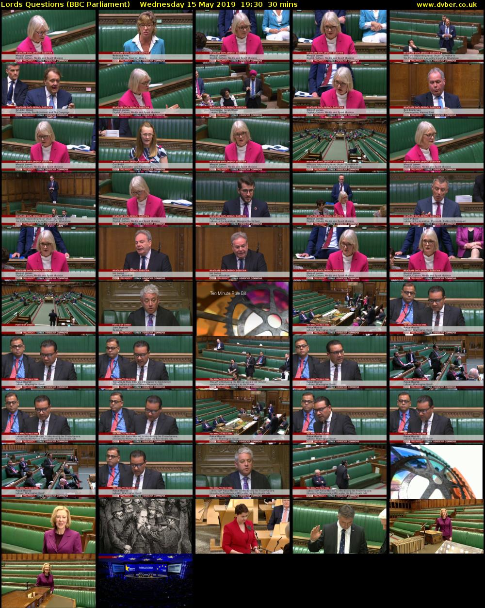 Lords Questions (BBC Parliament) Wednesday 15 May 2019 19:30 - 20:00
