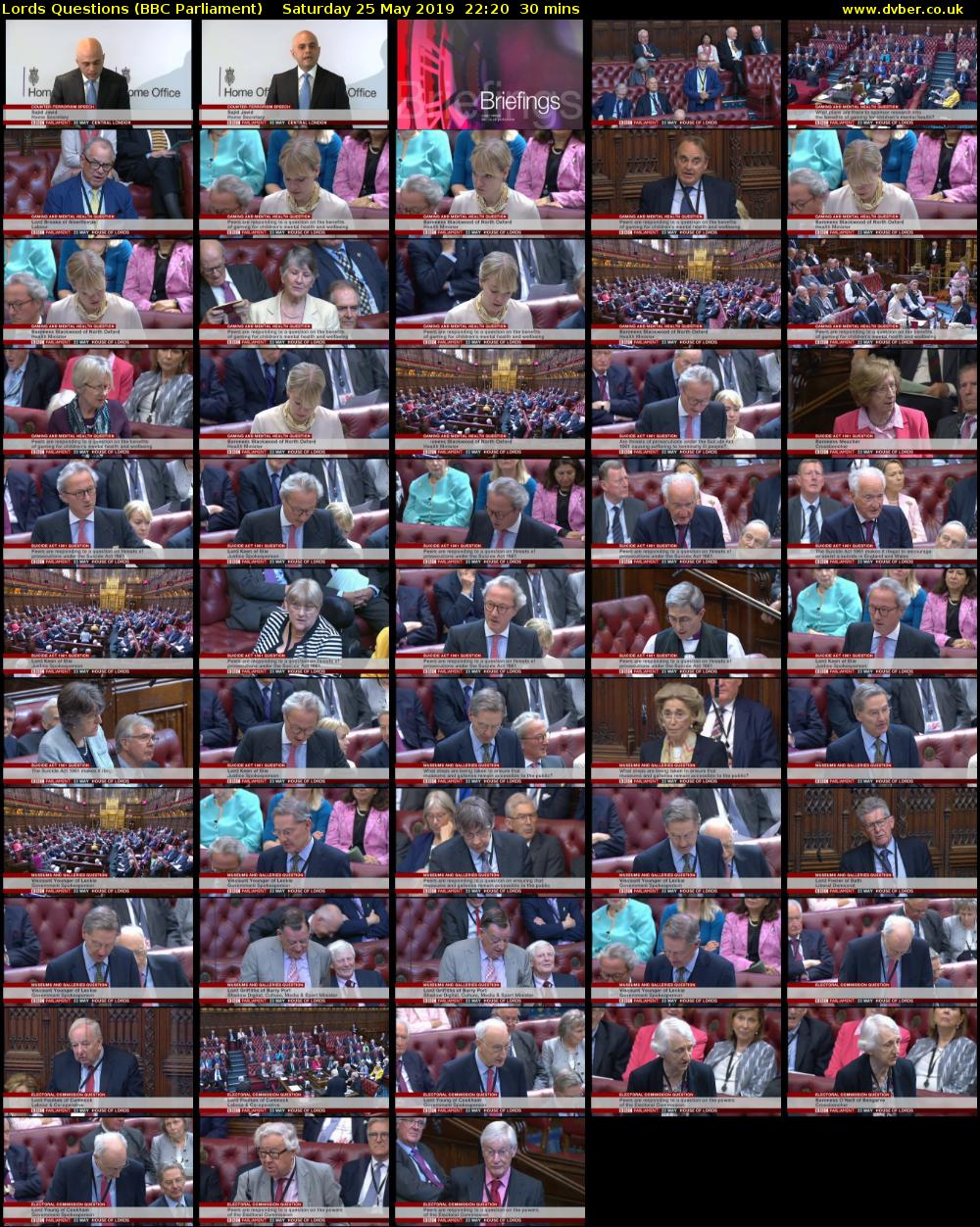 Lords Questions (BBC Parliament) Saturday 25 May 2019 22:20 - 22:50