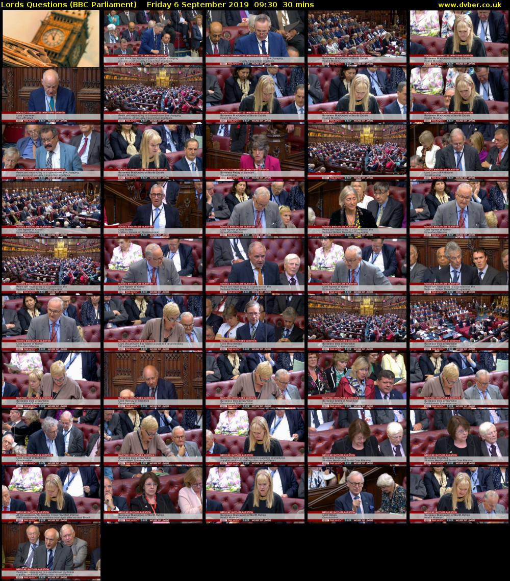 Lords Questions (BBC Parliament) Friday 6 September 2019 09:30 - 10:00