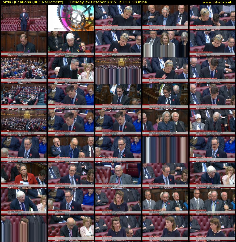 Lords Questions (BBC Parliament) Tuesday 29 October 2019 23:30 - 00:00