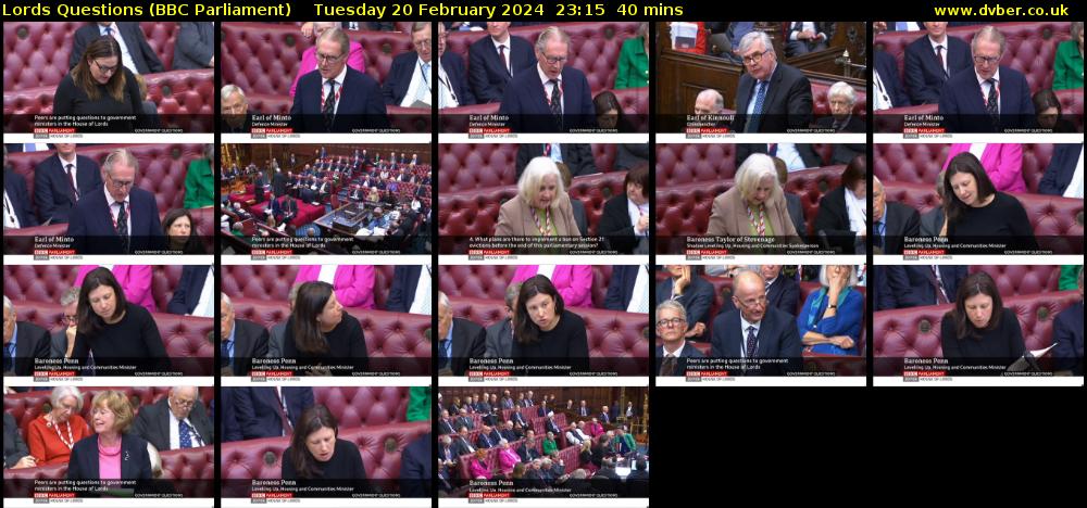 Lords Questions (BBC Parliament) Tuesday 20 February 2024 23:15 - 23:55