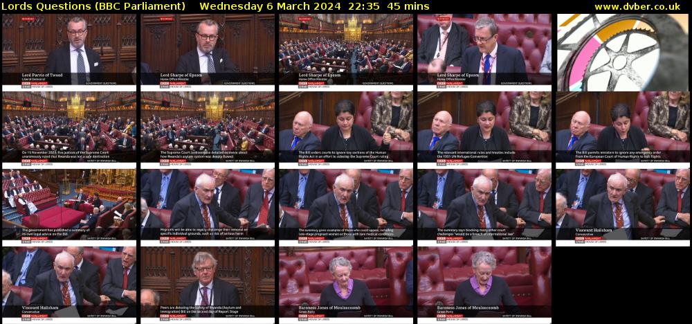 Lords Questions (BBC Parliament) Wednesday 6 March 2024 22:35 - 23:20