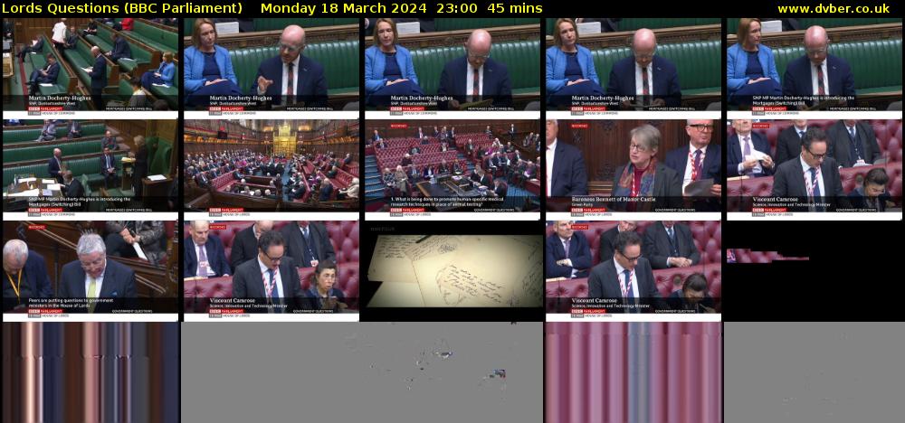 Lords Questions (BBC Parliament) Monday 18 March 2024 23:00 - 23:45