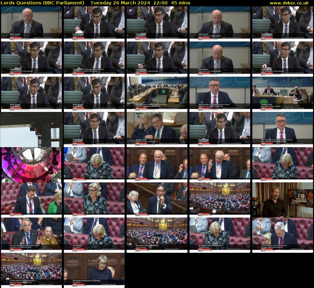Lords Questions (BBC Parliament) Tuesday 26 March 2024 22:00 - 22:45