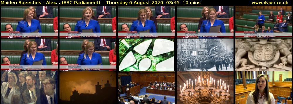 Maiden Speeches - Alex... (BBC Parliament) Thursday 6 August 2020 03:45 - 03:55