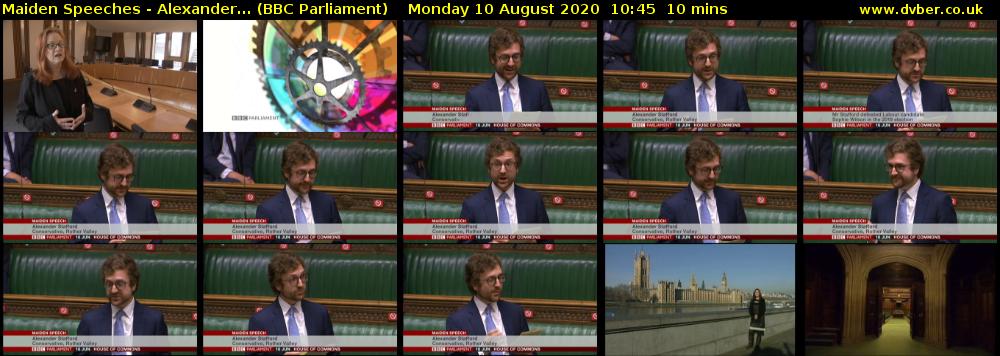 Maiden Speeches - Alexander... (BBC Parliament) Monday 10 August 2020 10:45 - 10:55