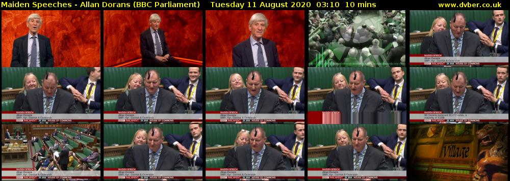 Maiden Speeches - Allan Dorans (BBC Parliament) Tuesday 11 August 2020 03:10 - 03:20