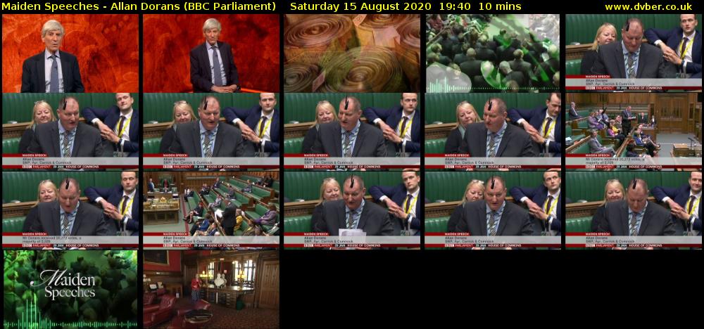 Maiden Speeches - Allan Dorans (BBC Parliament) Saturday 15 August 2020 19:40 - 19:50
