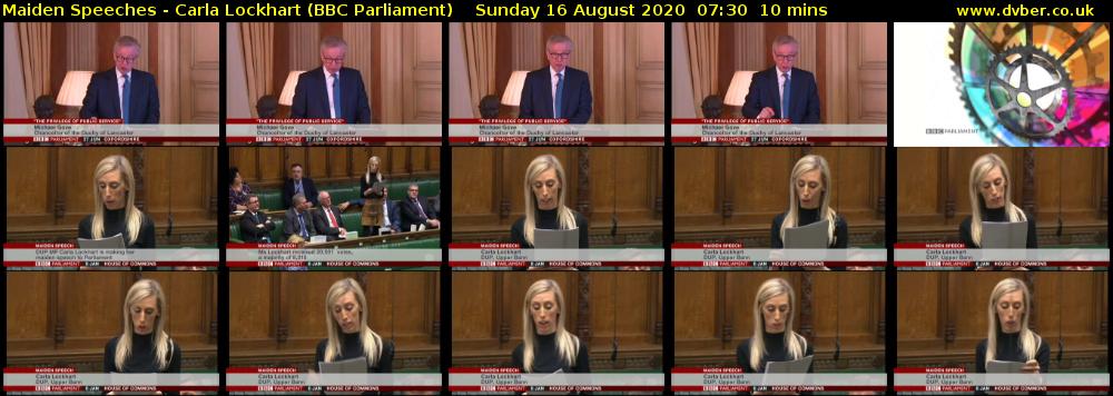 Maiden Speeches - Carla Lockhart (BBC Parliament) Sunday 16 August 2020 07:30 - 07:40