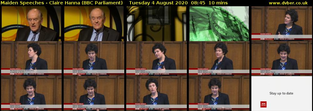 Maiden Speeches - Claire Hanna (BBC Parliament) Tuesday 4 August 2020 08:45 - 08:55
