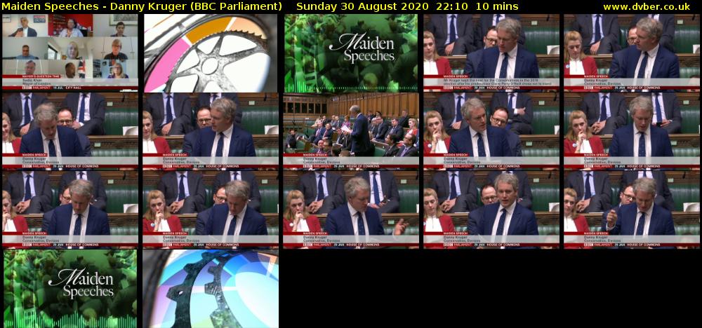 Maiden Speeches - Danny Kruger (BBC Parliament) Sunday 30 August 2020 22:10 - 22:20