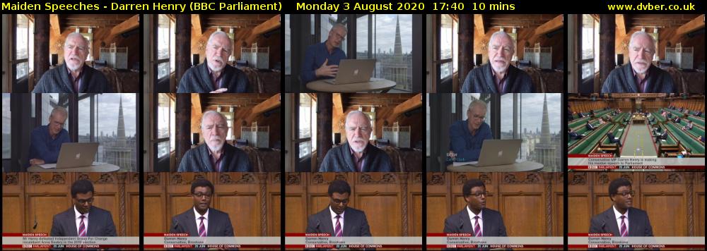 Maiden Speeches - Darren Henry (BBC Parliament) Monday 3 August 2020 17:40 - 17:50