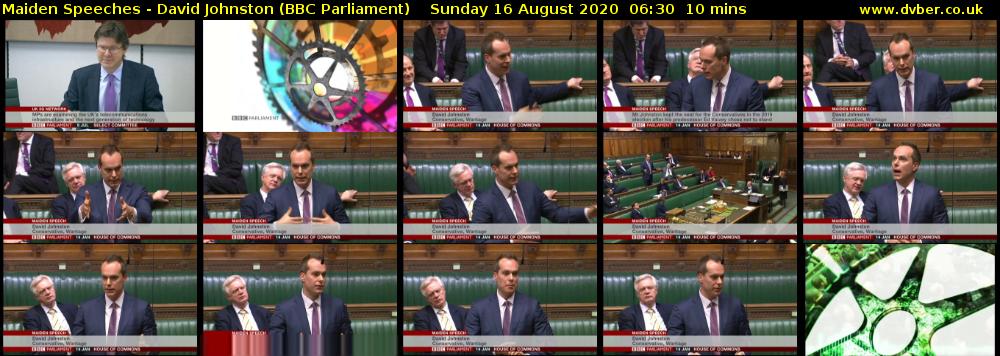 Maiden Speeches - David Johnston (BBC Parliament) Sunday 16 August 2020 06:30 - 06:40
