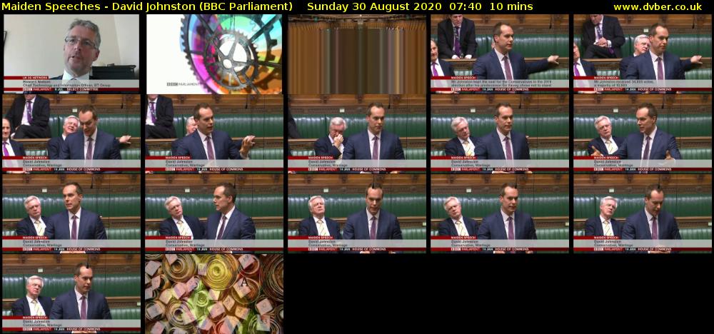 Maiden Speeches - David Johnston (BBC Parliament) Sunday 30 August 2020 07:40 - 07:50