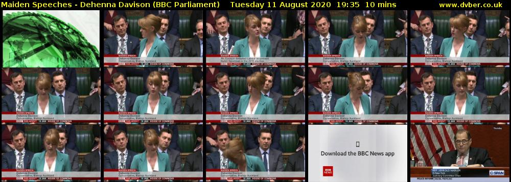 Maiden Speeches - Dehenna Davison (BBC Parliament) Tuesday 11 August 2020 19:35 - 19:45
