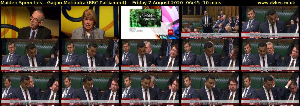 Maiden Speeches - Gagan Mohindra (BBC Parliament) Friday 7 August 2020 06:45 - 06:55