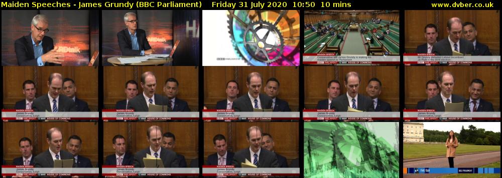 Maiden Speeches - James Grundy (BBC Parliament) Friday 31 July 2020 10:50 - 11:00