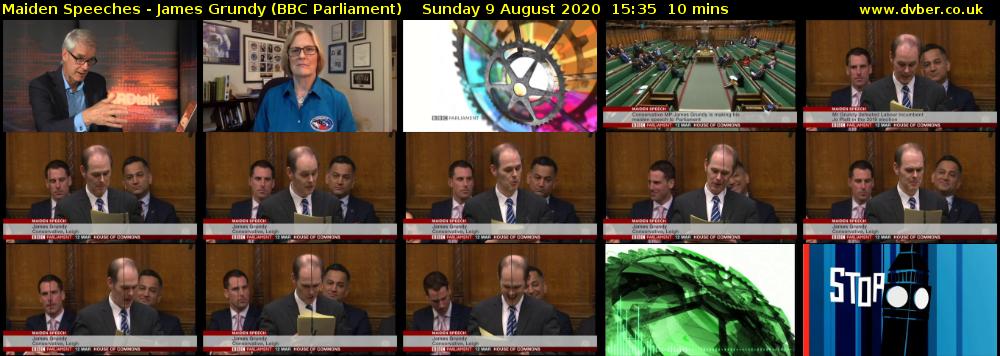 Maiden Speeches - James Grundy (BBC Parliament) Sunday 9 August 2020 15:35 - 15:45