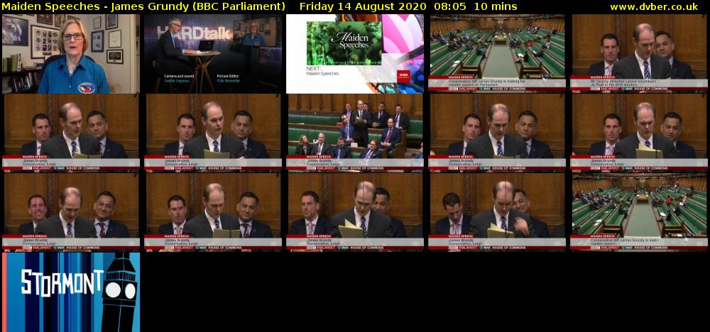 Maiden Speeches - James Grundy (BBC Parliament) Friday 14 August 2020 08:05 - 08:15