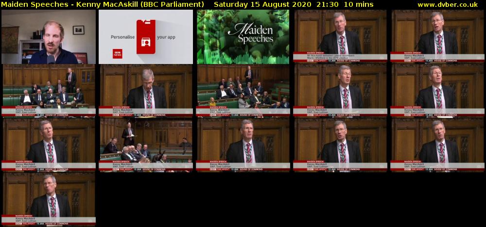 Maiden Speeches - Kenny MacAskill (BBC Parliament) Saturday 15 August 2020 21:30 - 21:40