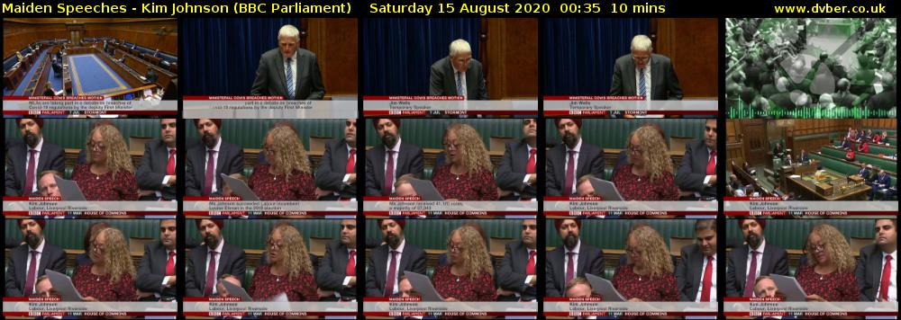 Maiden Speeches - Kim Johnson (BBC Parliament) Saturday 15 August 2020 00:35 - 00:45