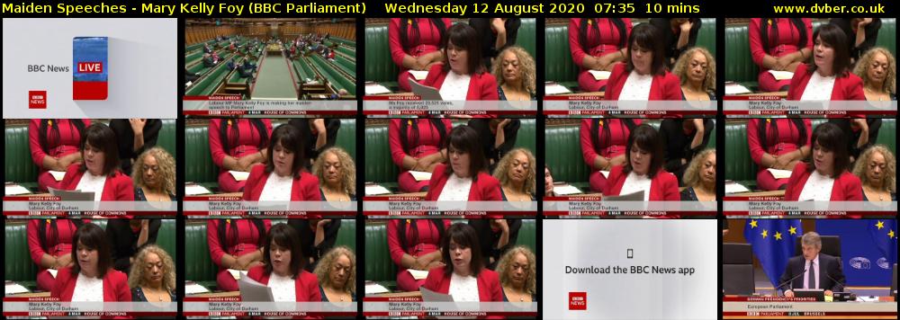 Maiden Speeches - Mary Kelly Foy (BBC Parliament) Wednesday 12 August 2020 07:35 - 07:45