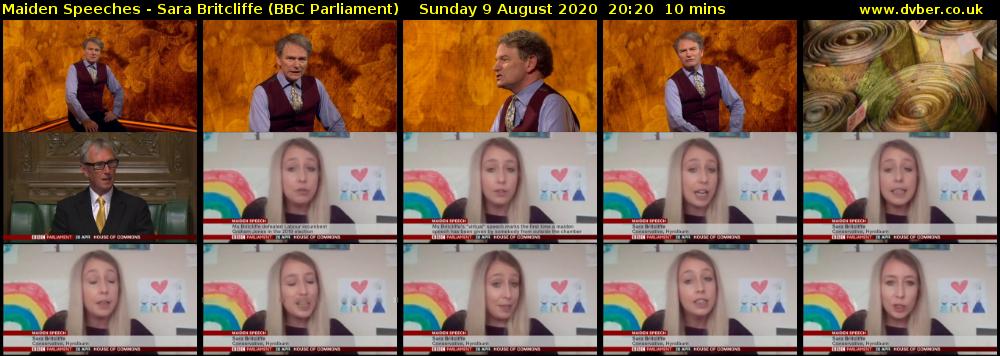 Maiden Speeches - Sara Britcliffe (BBC Parliament) Sunday 9 August 2020 20:20 - 20:30