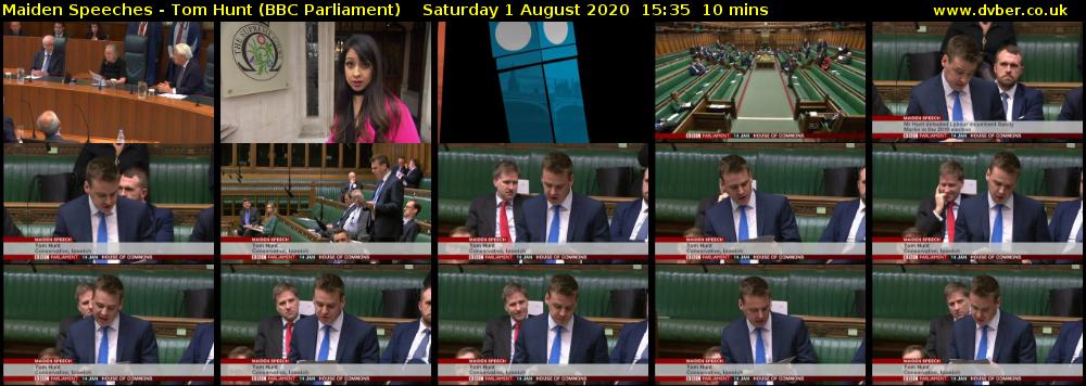 Maiden Speeches - Tom Hunt (BBC Parliament) Saturday 1 August 2020 15:35 - 15:45