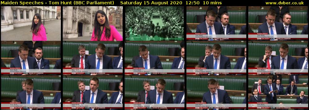 Maiden Speeches - Tom Hunt (BBC Parliament) Saturday 15 August 2020 12:50 - 13:00