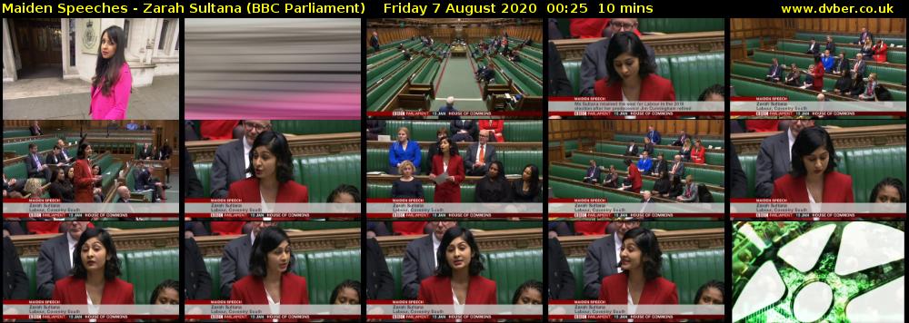 Maiden Speeches - Zarah Sultana (BBC Parliament) Friday 7 August 2020 00:25 - 00:35