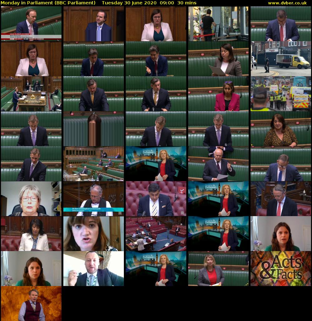 Monday in Parliament (BBC Parliament) Tuesday 30 June 2020 09:00 - 09:30