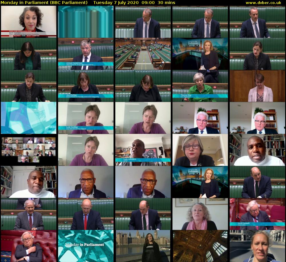 Monday in Parliament (BBC Parliament) Tuesday 7 July 2020 09:00 - 09:30