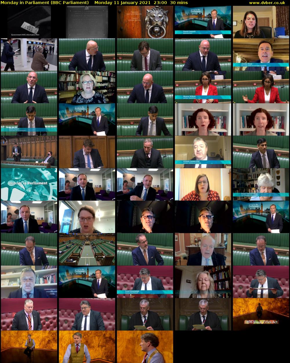 Monday in Parliament (BBC Parliament) Monday 11 January 2021 23:00 - 23:30