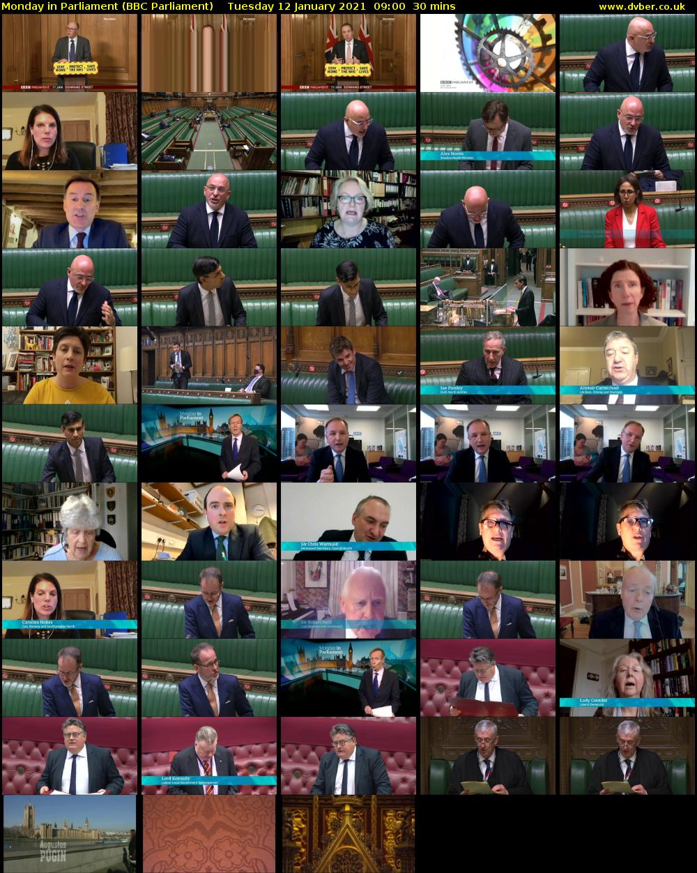 Monday in Parliament (BBC Parliament) Tuesday 12 January 2021 09:00 - 09:30