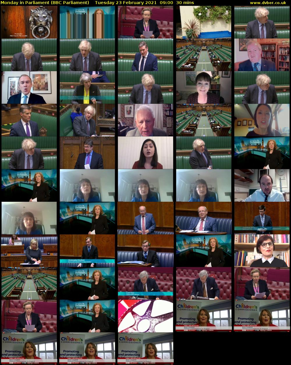 Monday in Parliament (BBC Parliament) Tuesday 23 February 2021 09:00 - 09:30