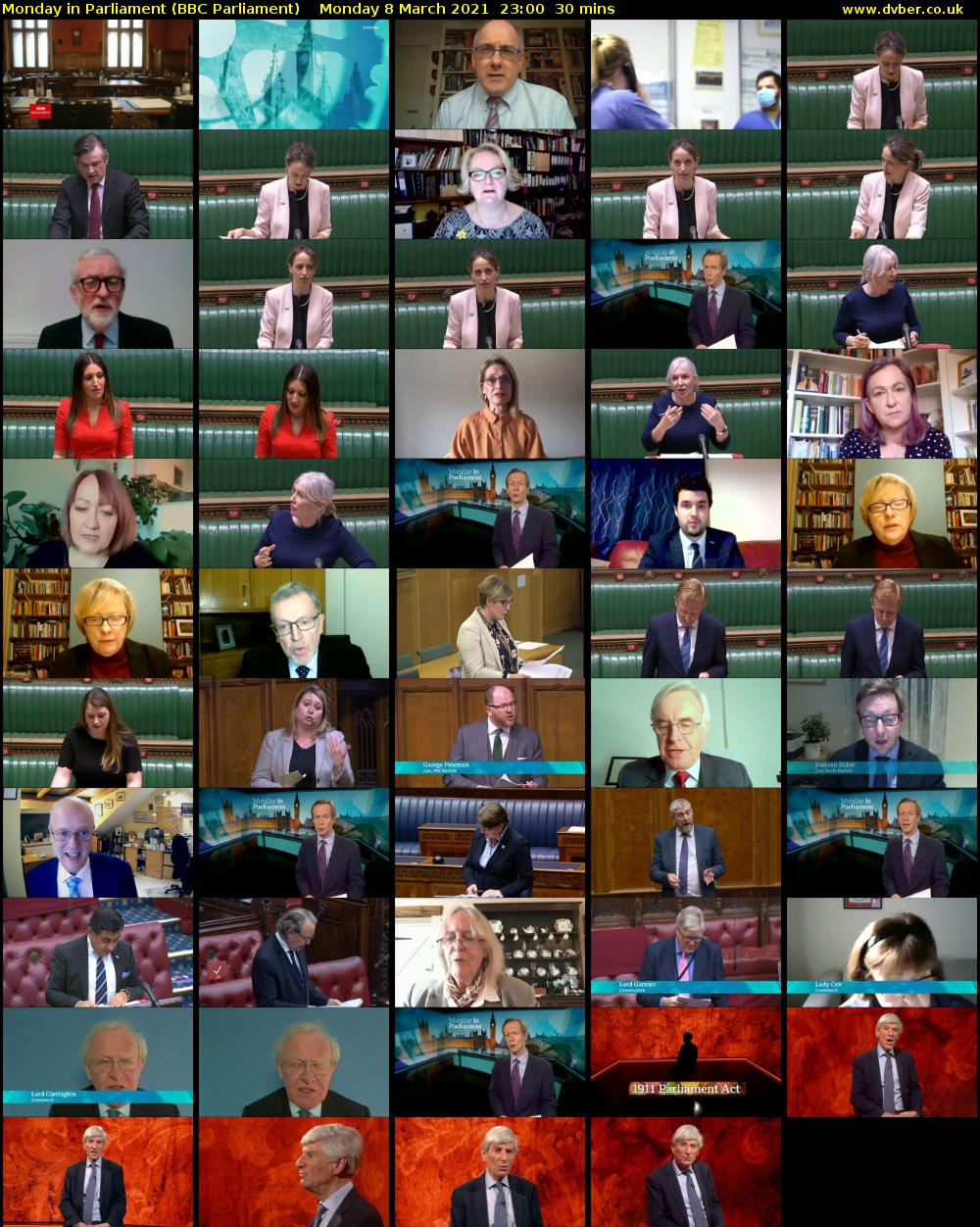 Monday in Parliament (BBC Parliament) Monday 8 March 2021 23:00 - 23:30